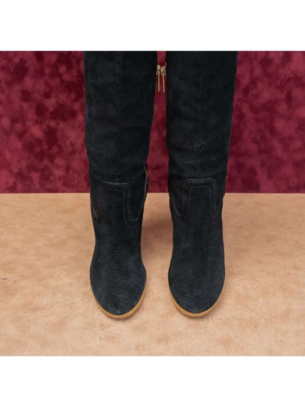 Coach Women Black Suede Leather Zip Dress Fashion Wedge Tall Boots sz 8.5